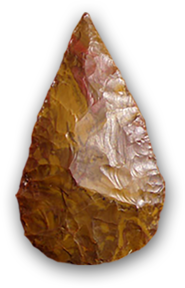A triangular shaped stone tool.