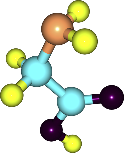Stick and ball model of the amino acid Glycine.